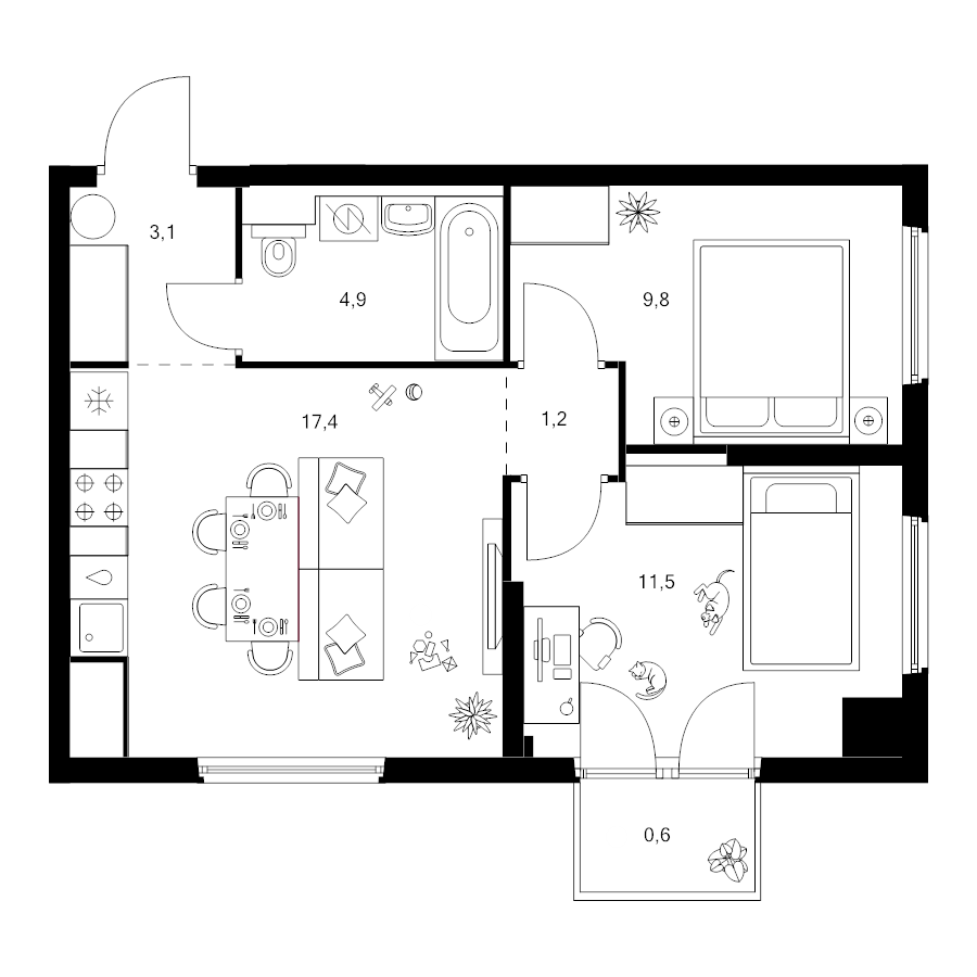 3 ккв (Евро) 48,5 м²