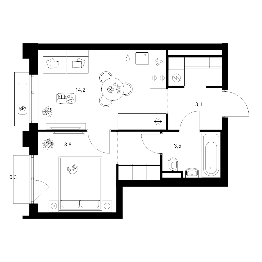 1 ккв 34,8 м²