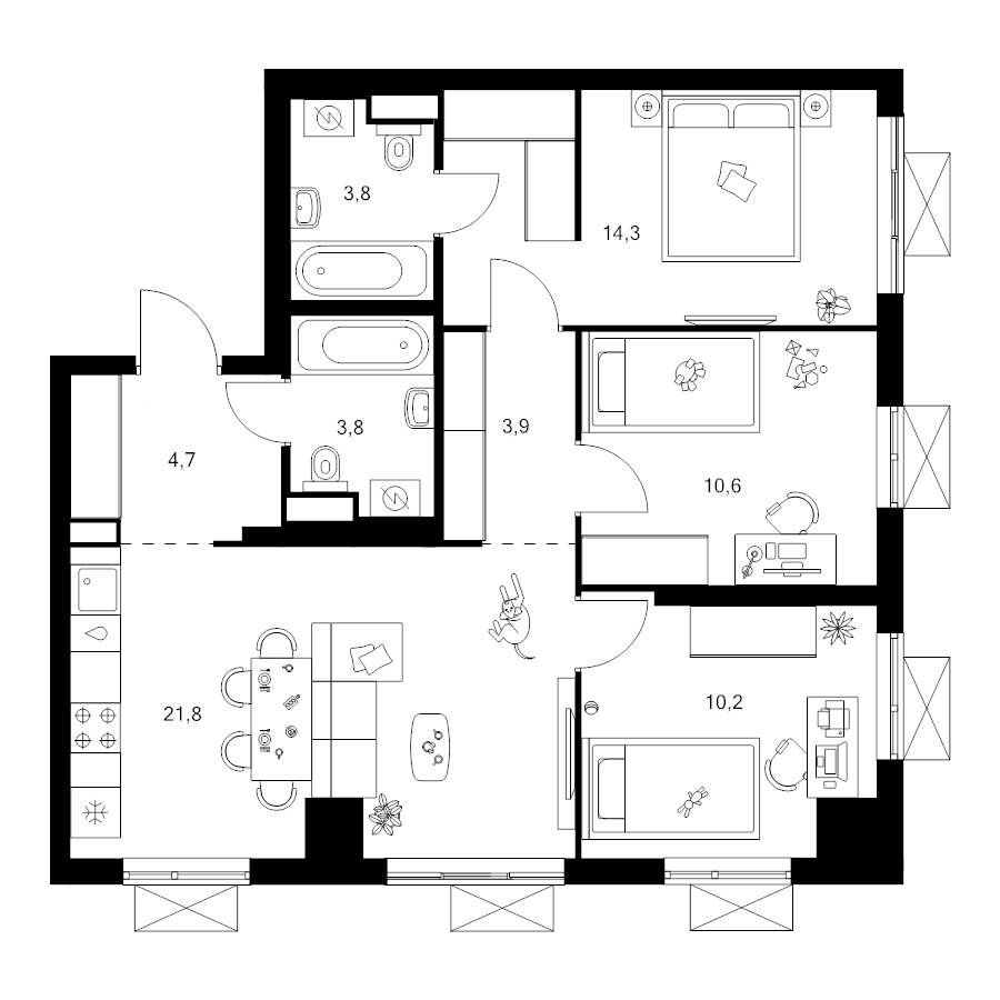 4 ккв (Евро) 73,1 м²