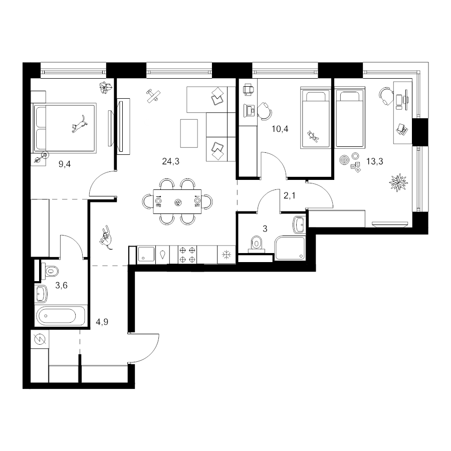 4 ккв (Евро) 77,1 м²