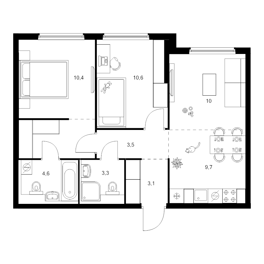 3 ккв (Евро) 60,2 м²