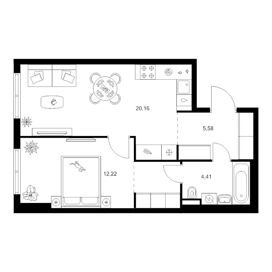 2 ккв (Евро) 45,7 м²