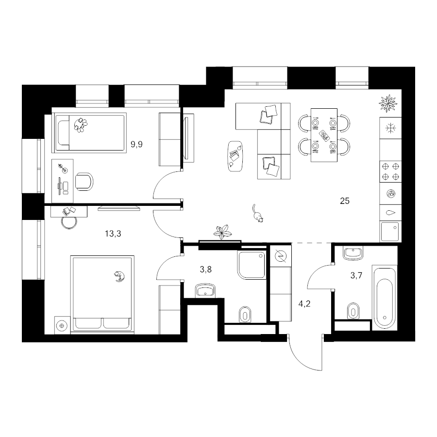 3 ккв (Евро) 59,9 м²