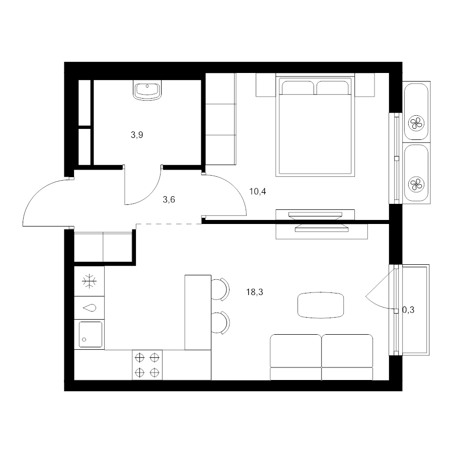 2 ккв (Евро) 36,5 м²
