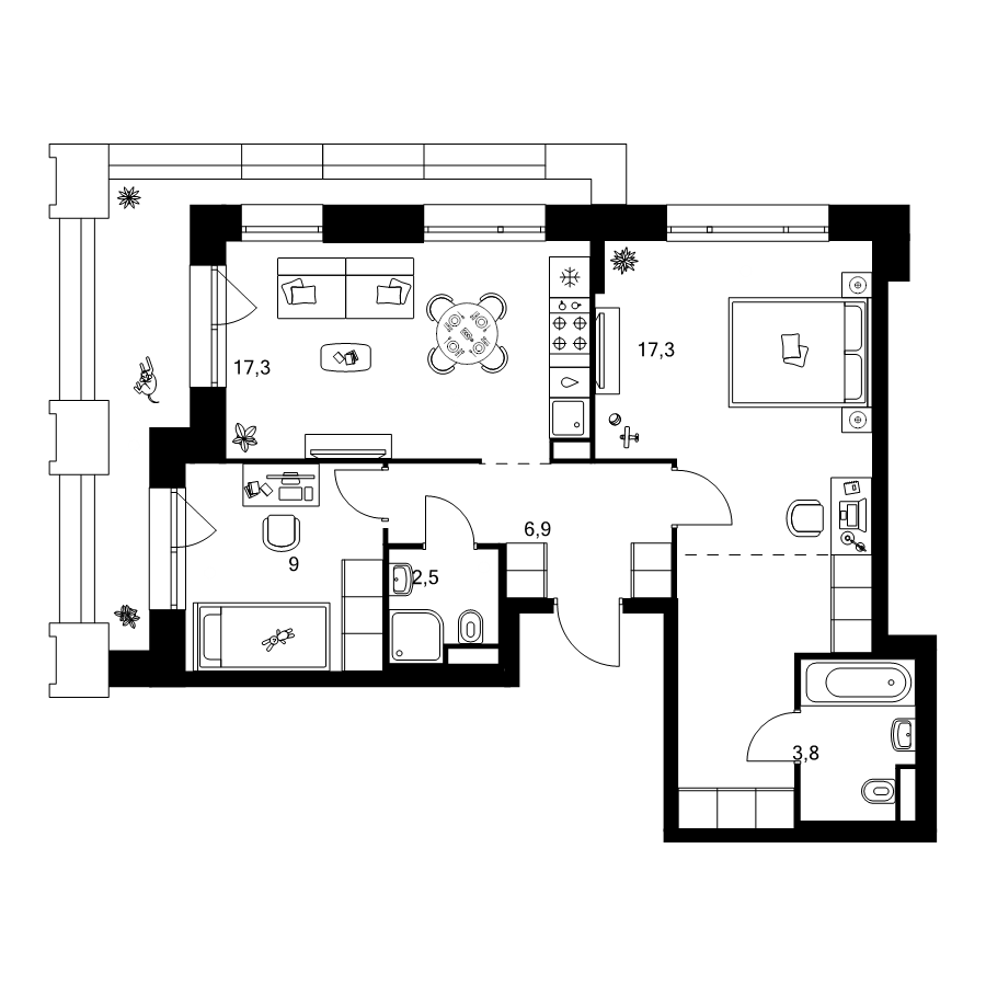 3 ккв (Евро) 68,3 м²
