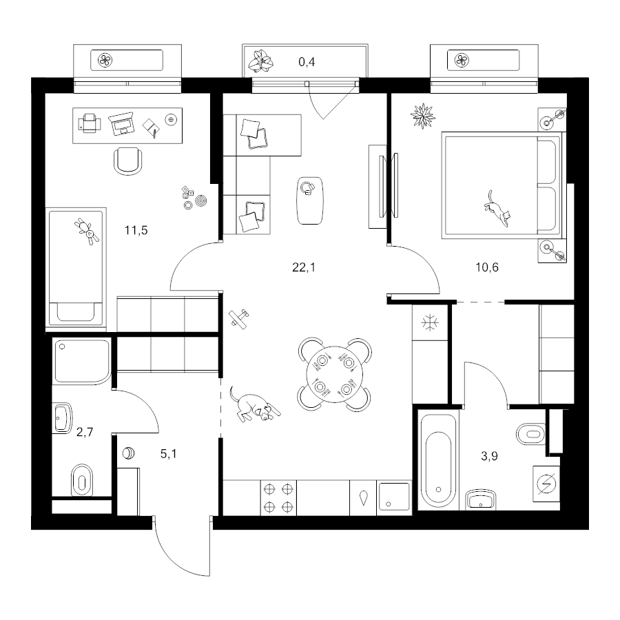 3 ккв (Евро) 59,5 м²