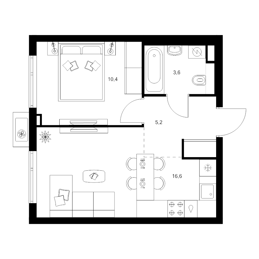 2 ккв (Евро) 35,8 м²