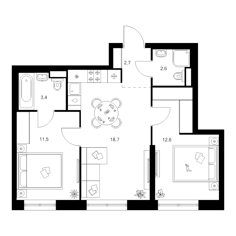3 ккв (Евро) 51,5 м²