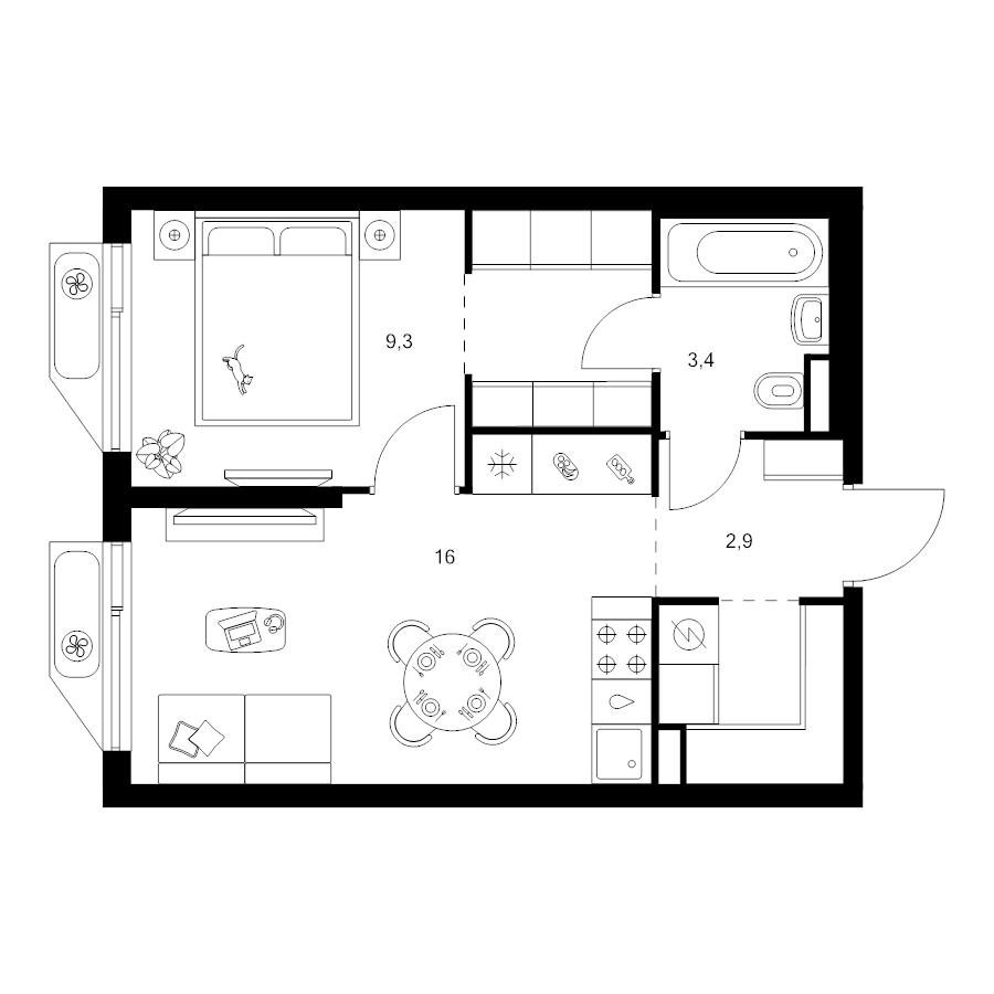 2 ккв (Евро) 39,1 м²
