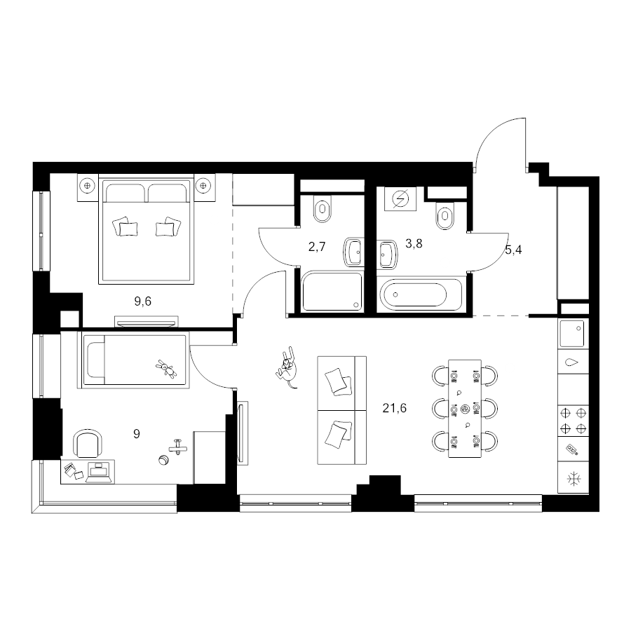 3 ккв (Евро) 55,1 м²