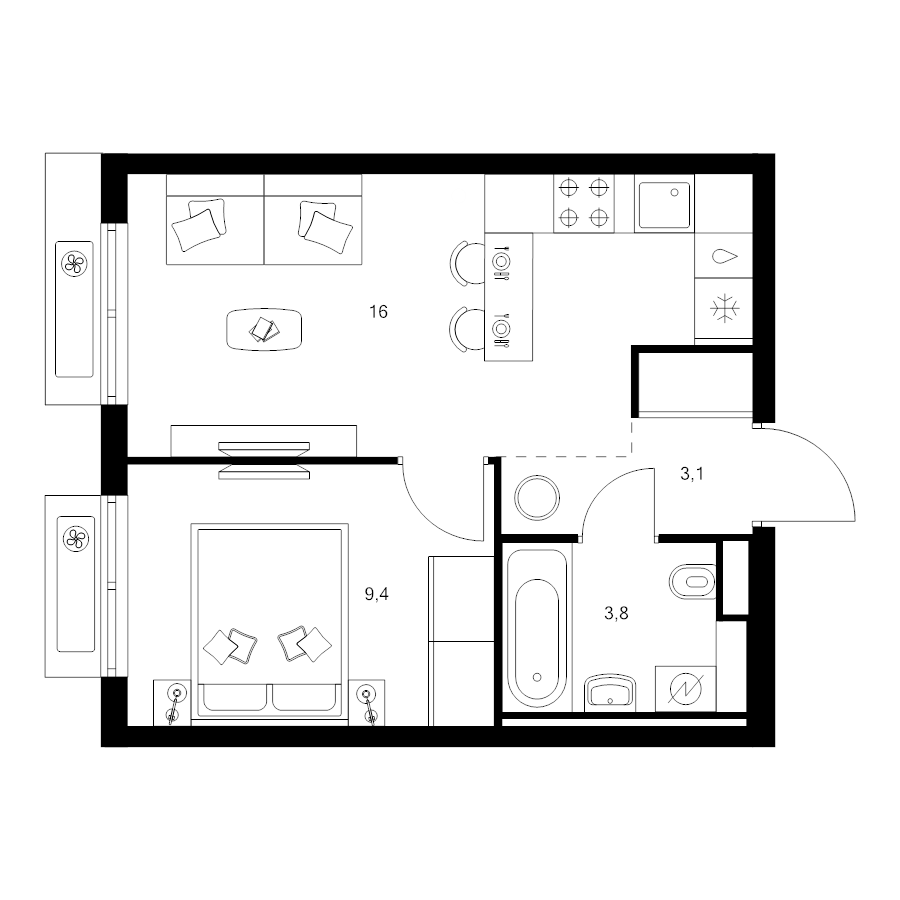2 ккв (Евро) 32,3 м²