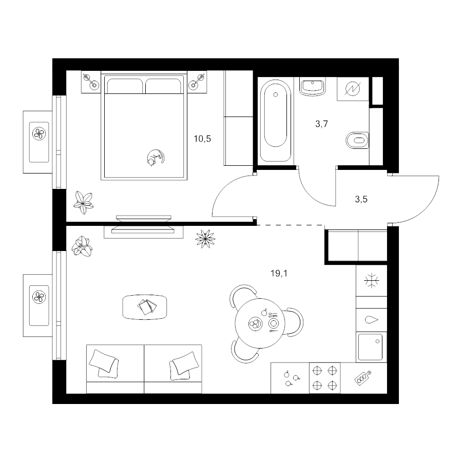 2 ккв (Евро) 36,8 м²