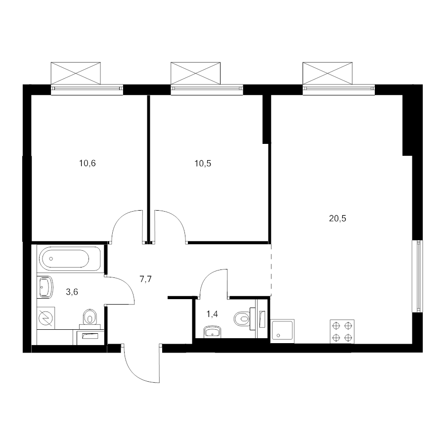 3 ккв (Евро) 54,7 м²
