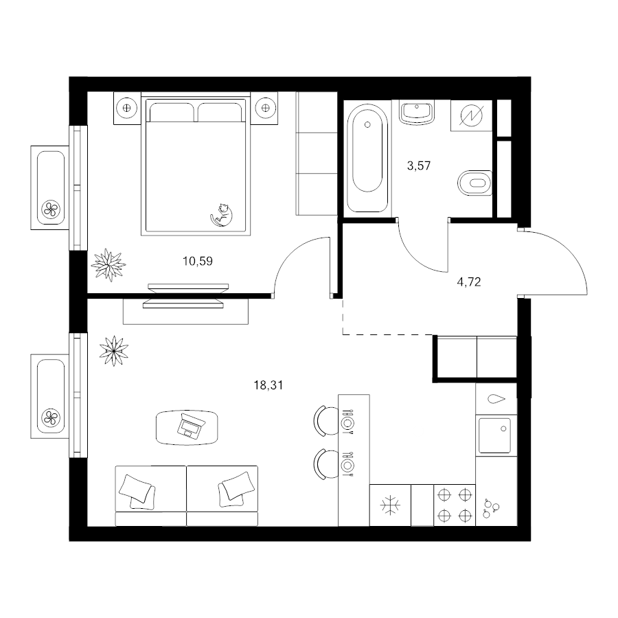 2 ккв (Евро) 37,2 м²