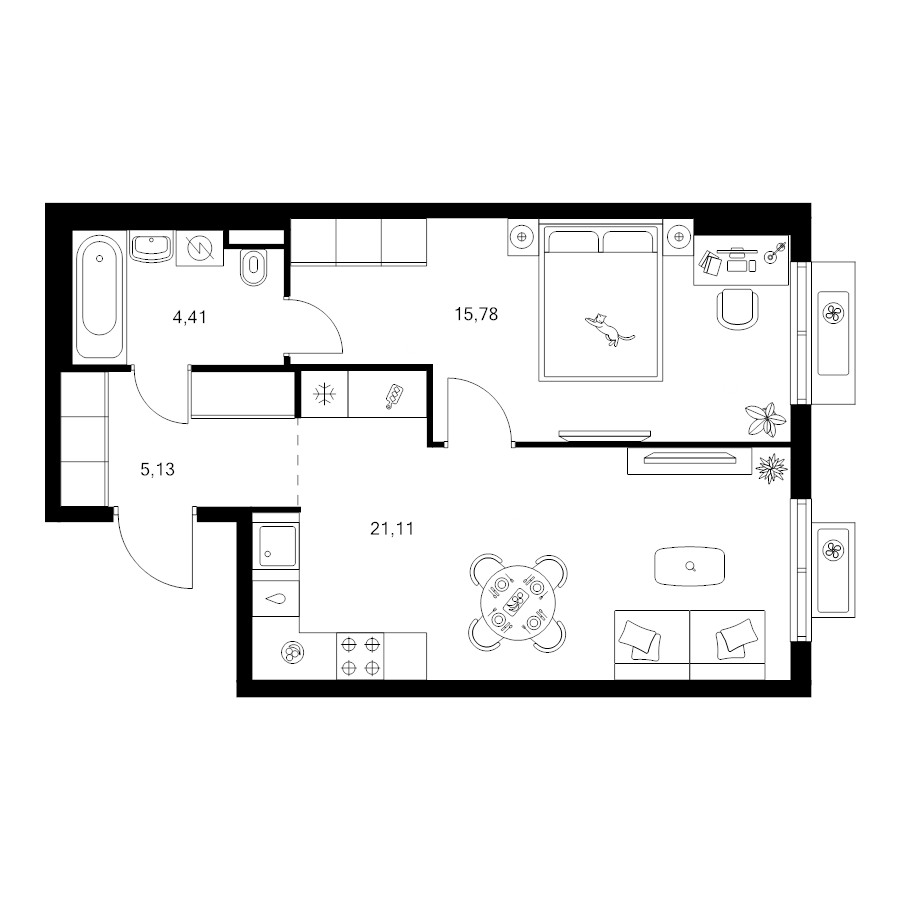 2 ккв (Евро) 46,4 м²
