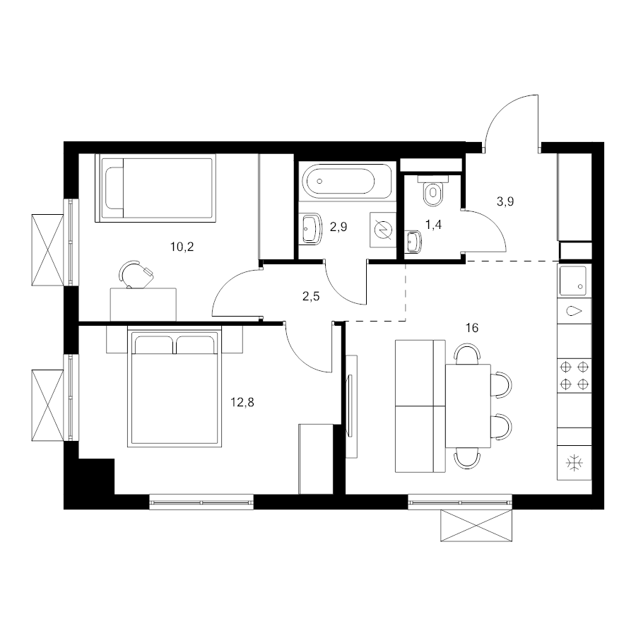 3 ккв (Евро) 49,7 м²
