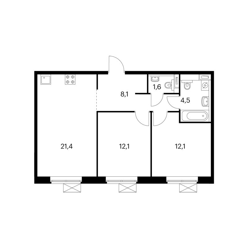 3 ккв (Евро) 59,2 м²