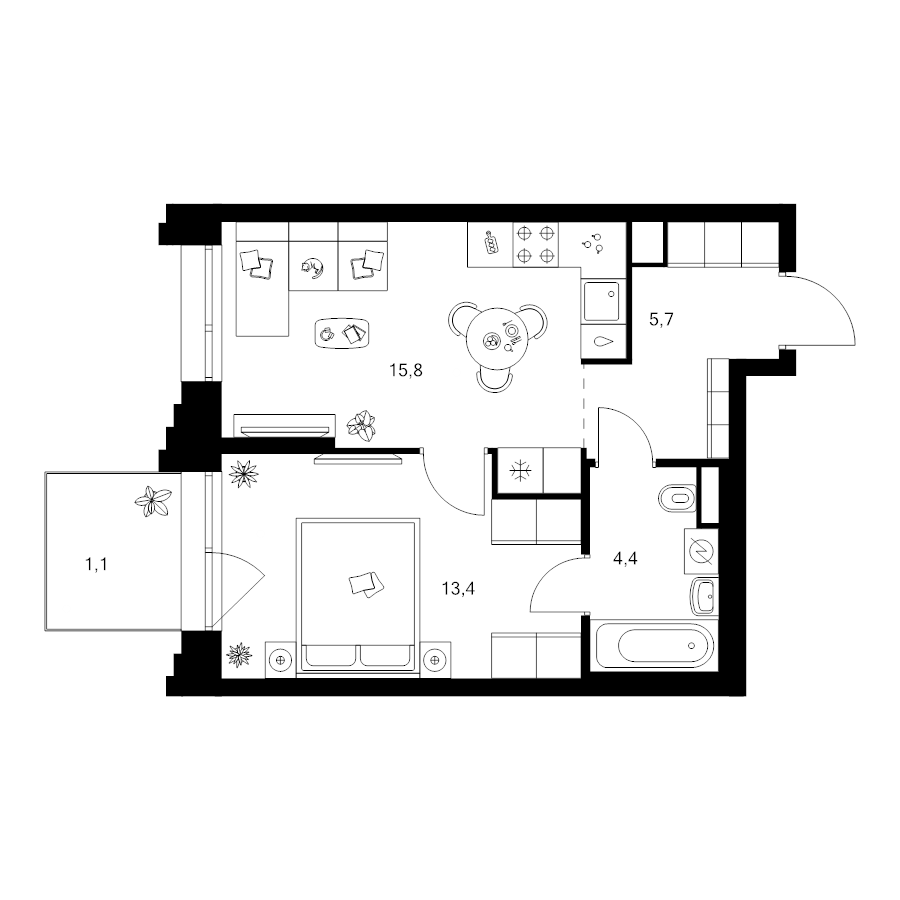 2 ккв (Евро) 40,4 м²