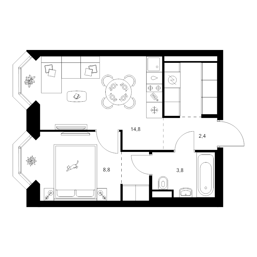 2 ккв (Евро) 35,7 м²