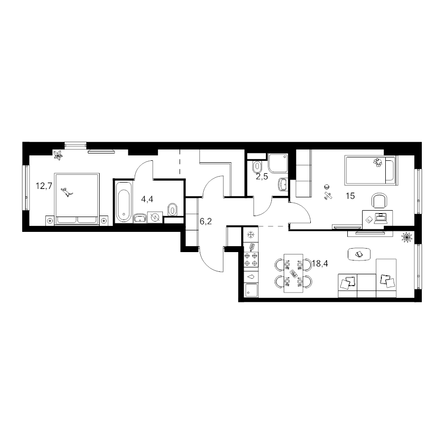 3 ккв (Евро) 63,9 м²