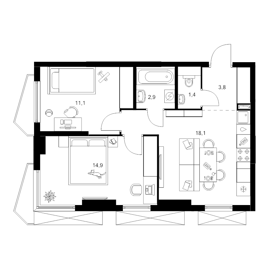 3 ккв (Евро) 52,2 м²