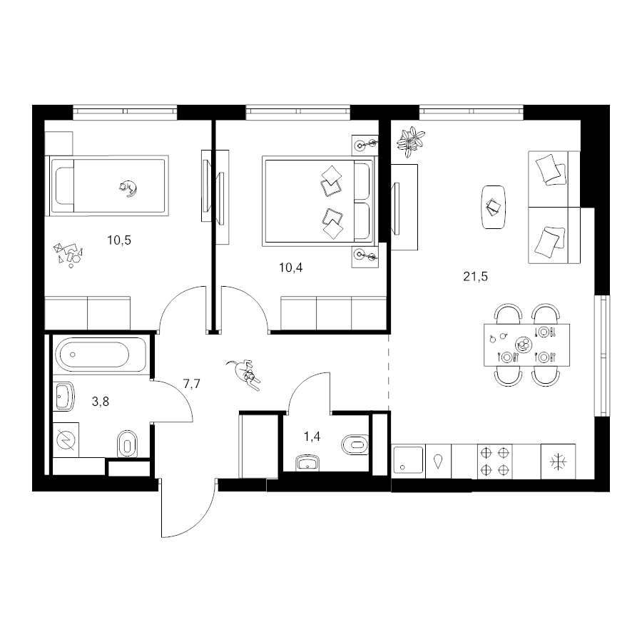 3 ккв (Евро) 55,3 м²
