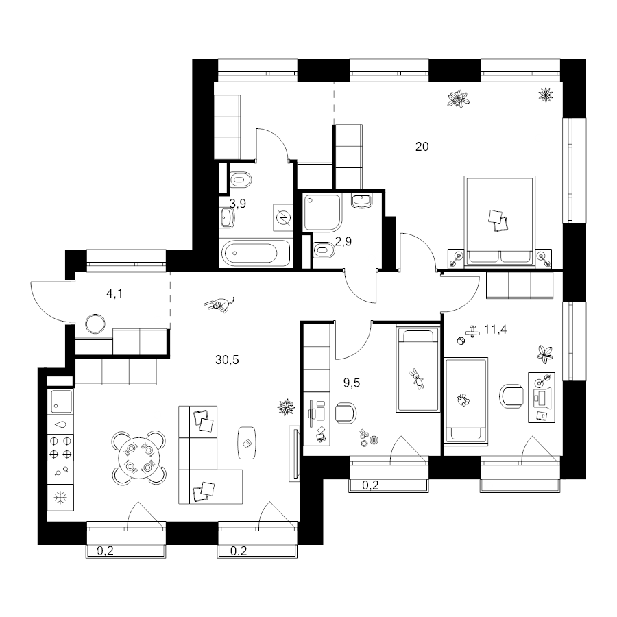 4 ккв (Евро) 88,5 м²