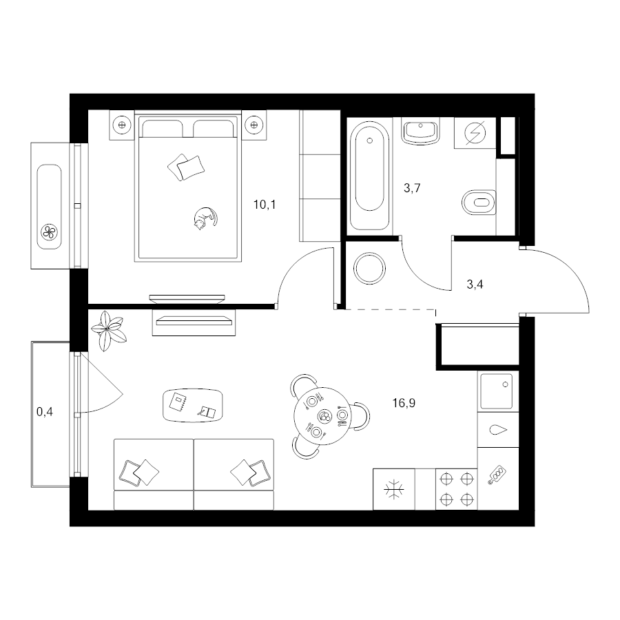 2 ккв (Евро) 34,5 м²