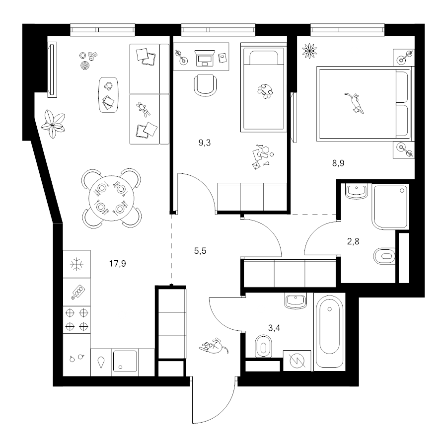 3 ккв (Евро) 50,9 м²