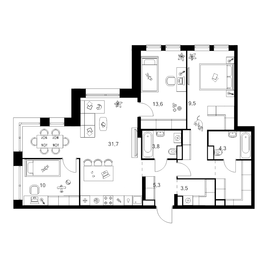 4 ккв (Евро) 97,6 м²