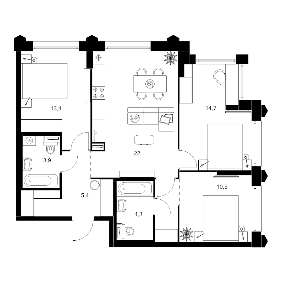 4 ккв (Евро) 79,4 м²