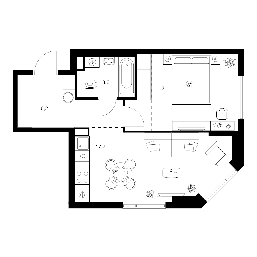 2 ккв (Евро) 43,2 м²
