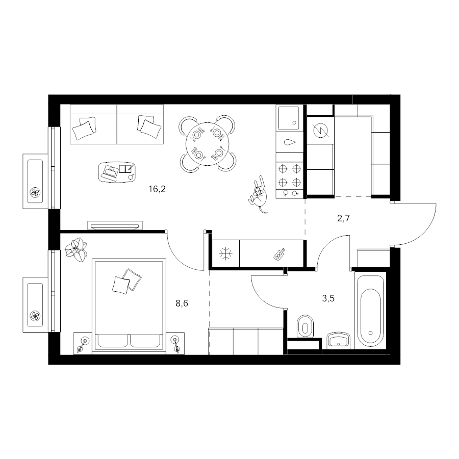 2 ккв (Евро) 37,4 м²