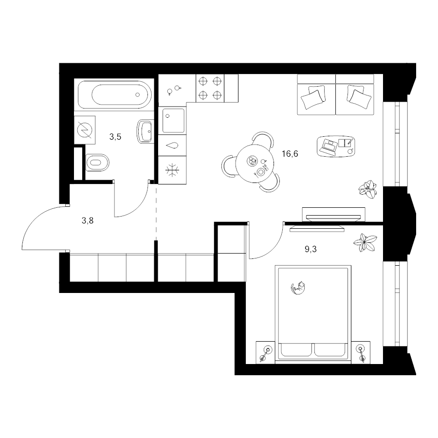 2 ккв (Евро) 33,2 м²