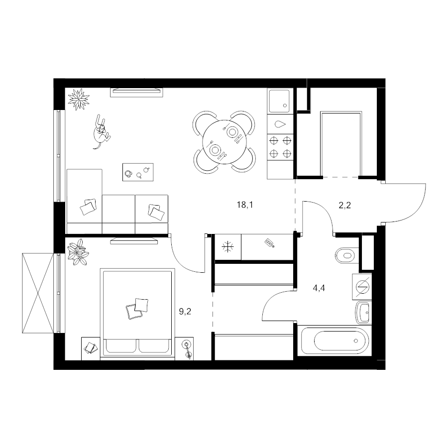 2 ккв (Евро) 41,1 м²