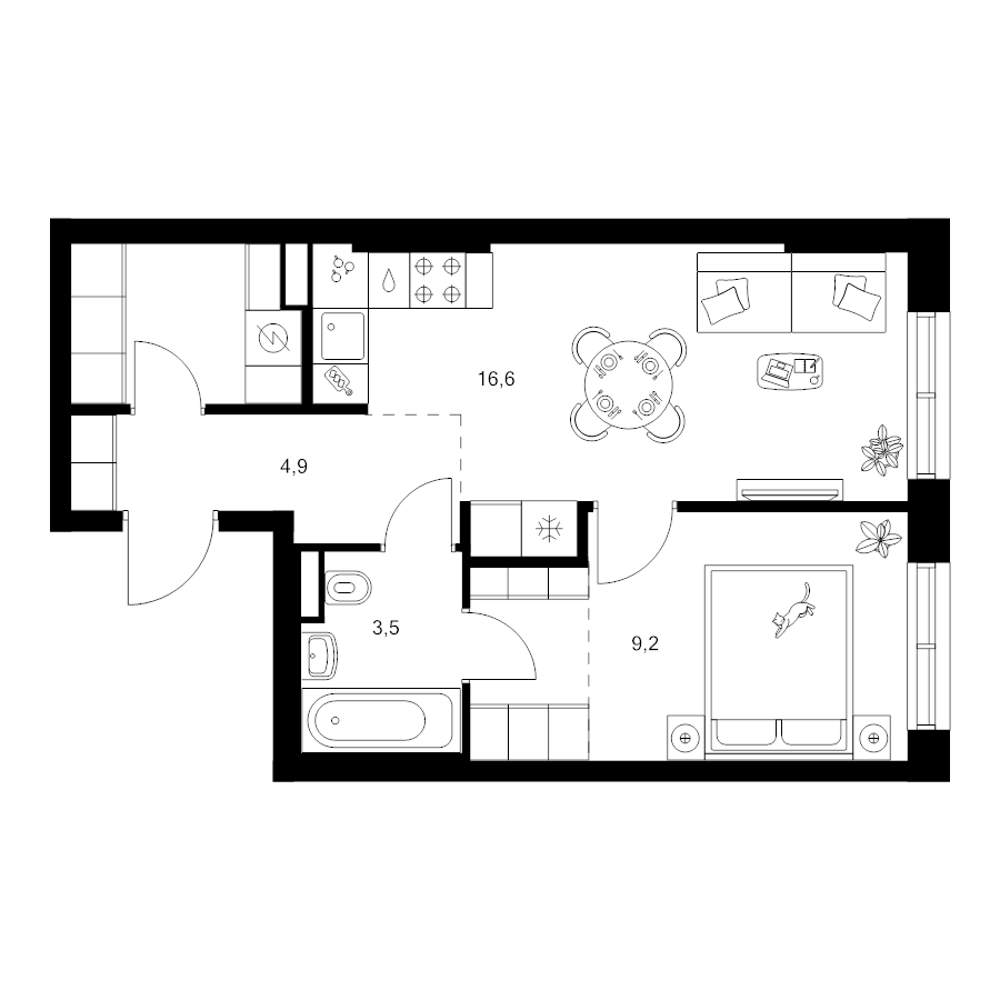 2 ккв (Евро) 40,9 м²