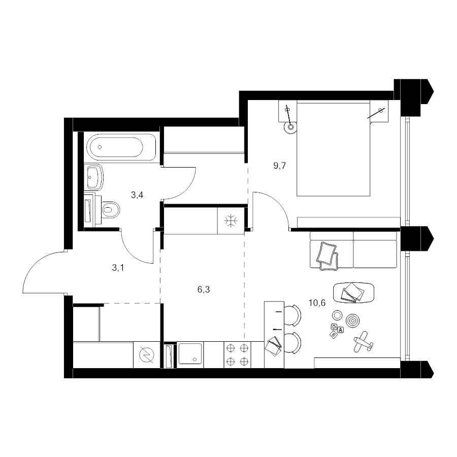 2 ккв (Евро) 38,9 м²
