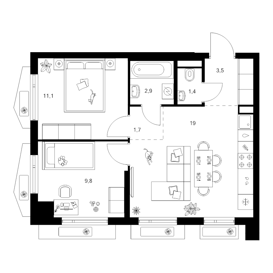 3 ккв (Евро) 49,4 м²