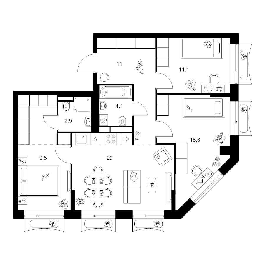 4 ккв (Евро) 80 м²