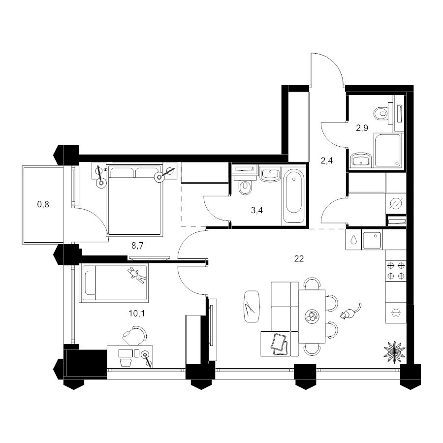 3 ккв (Евро) 58,1 м²