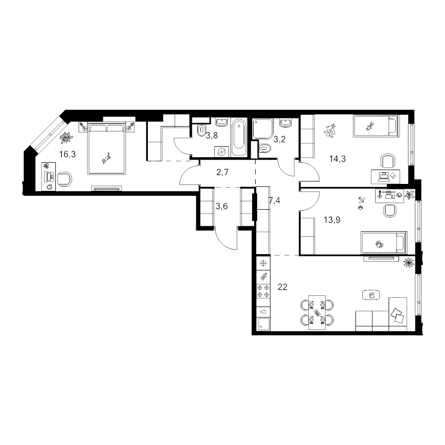 4 ккв (Евро) 90,6 м²