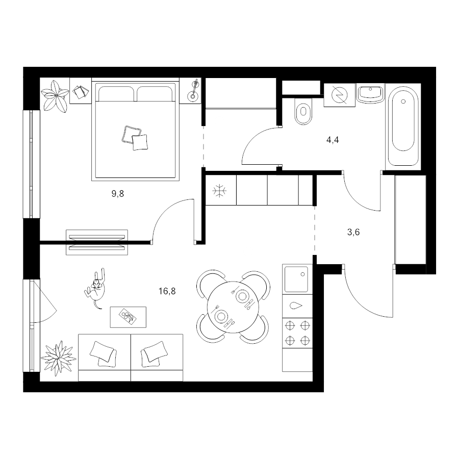 2 ккв (Евро) 37 м²