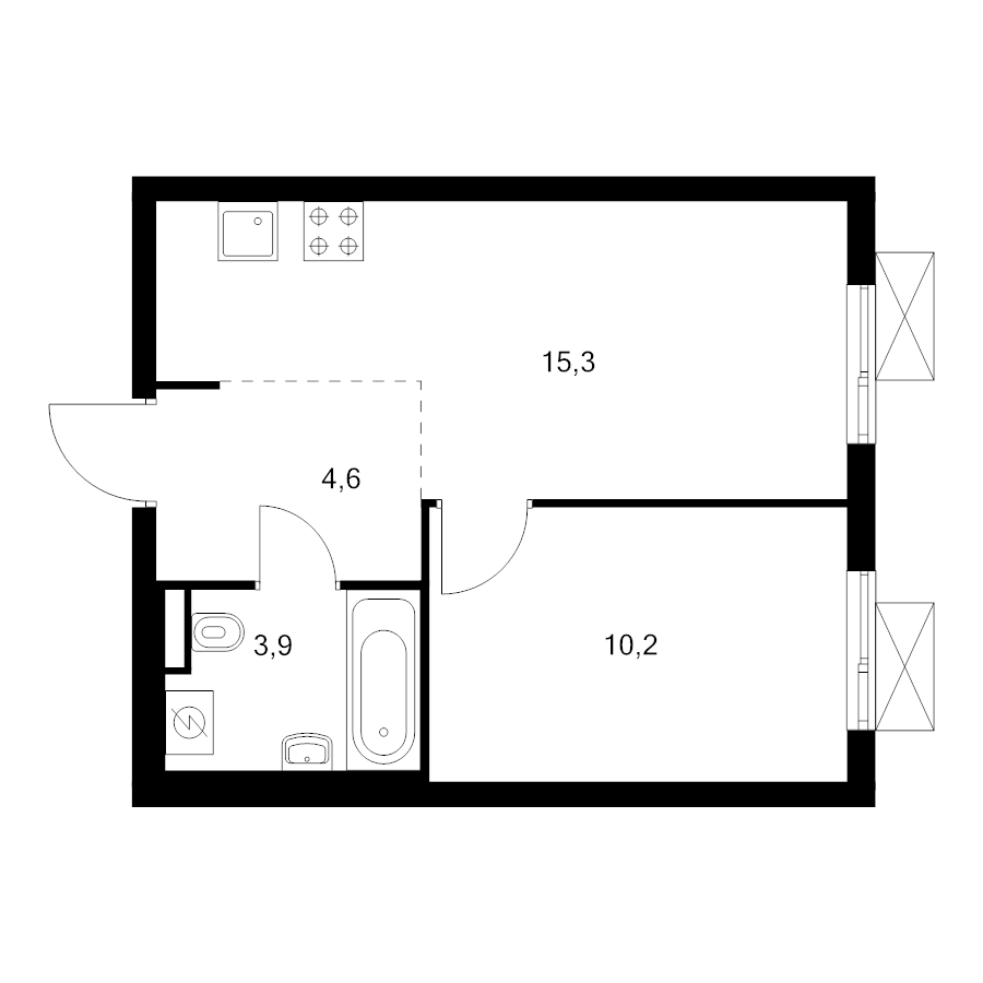 2 ккв (Евро) 34 м²