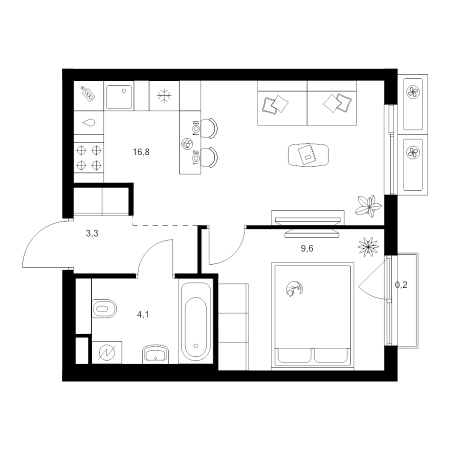 2 ккв (Евро) 34,1 м²