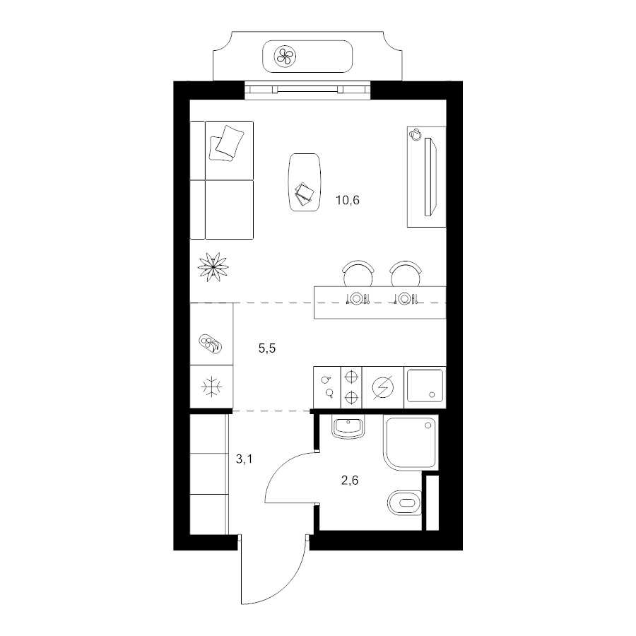 Студия 21,8 м²