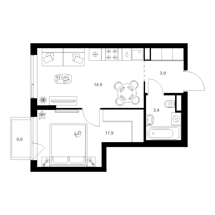 2 ккв (Евро) 34,7 м²