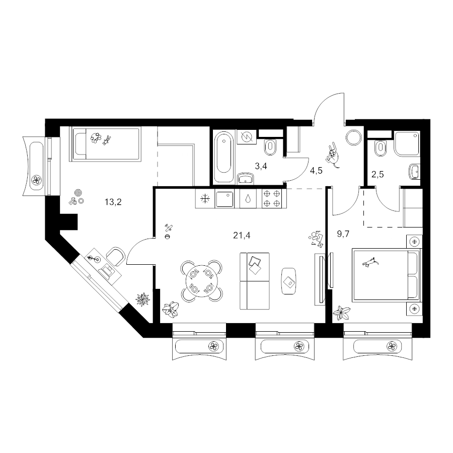 3 ккв (Евро) 60,1 м²