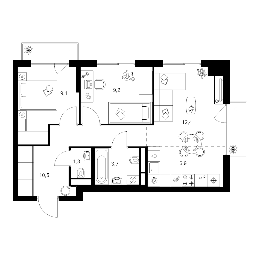 3 ккв (Евро) 54,3 м²
