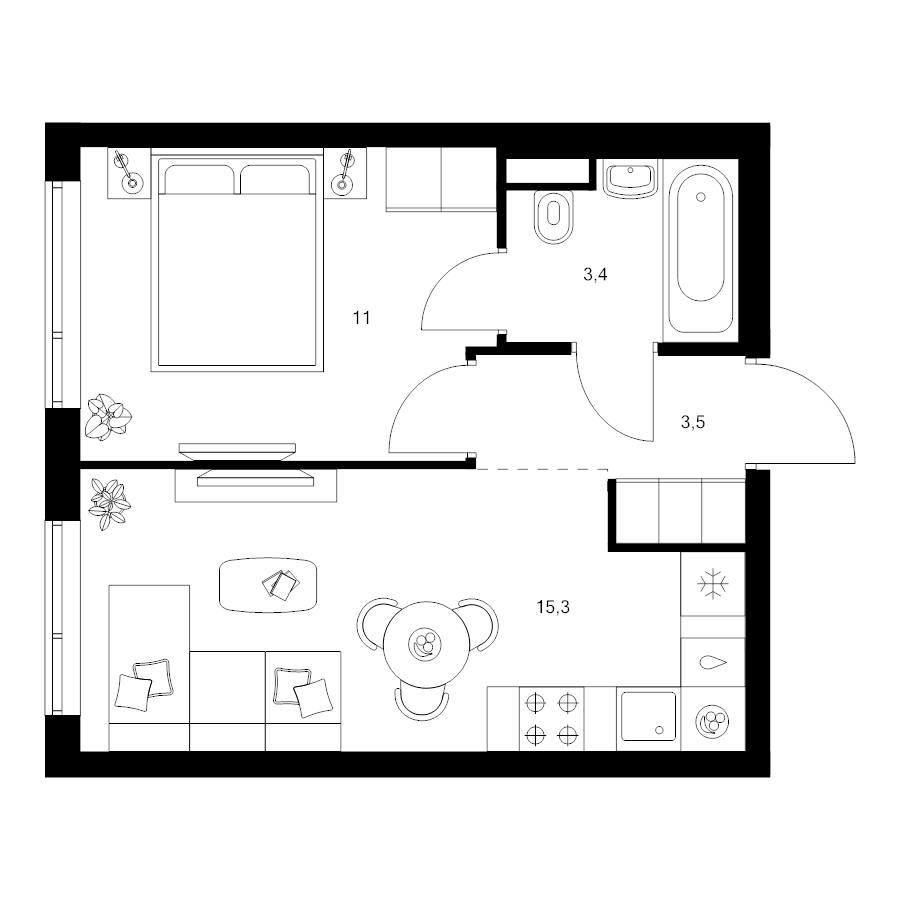 2 ккв (Евро) 33,2 м²