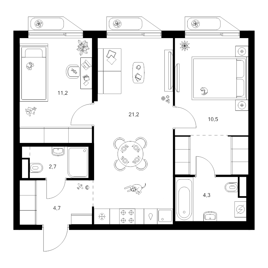3 ккв (Евро) 58,8 м²